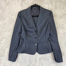 Elie Tahari Blazer Womens 12 Navy Linen Blend 3 Button Jacket Work Career