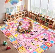 8 x 10 Feet Pink Zoo Themed Kids Educational Play Area Rug for Girls Abc-pink