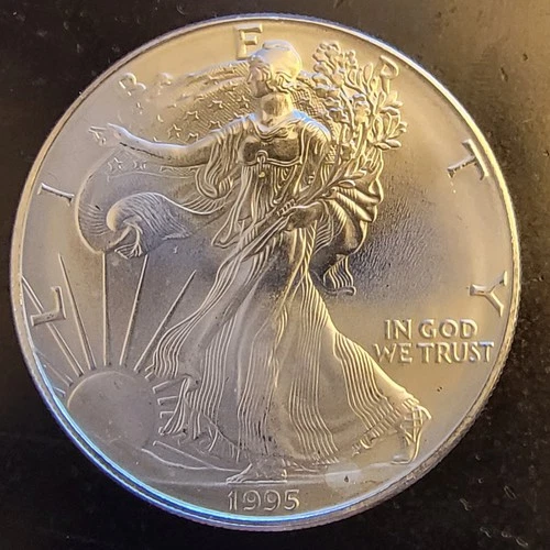 1995 American Eagle Toned Walking Liberty Bullion-0.999 Silver 1 Oz Coin 3x