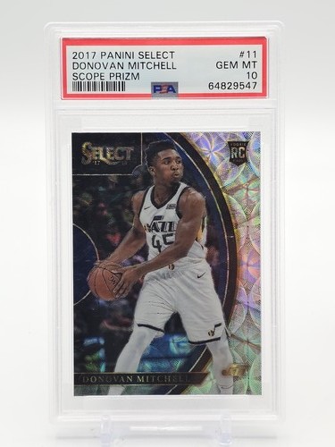 DONOVAN MITCHELL 2017-18 SELECT ROOKIE SCOPE PRIZM #11 JAZZ PSA 10 GEM Q3460