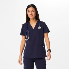 Figs Casma Three-Pocket Scrub Top in navy blue WOMENS EXTRA LARGE XL