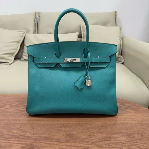 Hermes Birkin 35 Large Handbag Turquoise Epsom Leather Palladium Silver Hardware