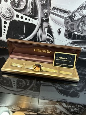 Vintage Ultimatic Solid State LED Digital Watch Gold Tone Full Box Manual NOS