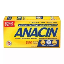Anacin Fast Pain Relief Aspirin + Caffeine Pain Reliever 300 coated tablets