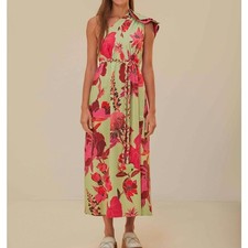 Farm Rio Fresh Garden One‑Shoulder Linen Viscose Midi Dress Women’s XS