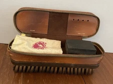 Vintage Leather Valet Brush Zippered Kit Shoe Studs Stays Grooming