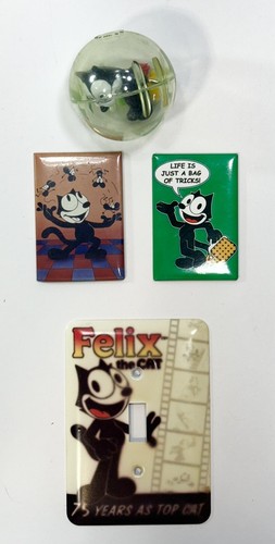 Vintage 90’s FELIX THE CAT Metal Light Switch Plate, 2 Magnets & Plastic Ball