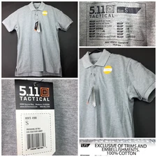 NWT 5.11 Tactical Mens Small (38 in Chest) Gray Pocket Cotton Professional Polo