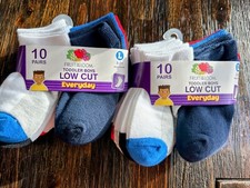 20 Pairs Kids Boys Toddler Fruit Of The Loom Low Cut Blue White Red Socks 3-5Y