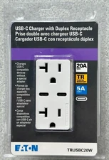 NEW Eaton White 20A 125V Decorator Duplex Receptacle w/ USB-C Chargers TRUSBC20W