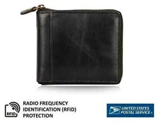 RFID Mens Leather Wallet Zip-Around  Credit Card Holder Bifold Purse US Stock 