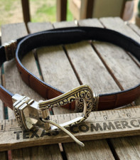 Vintage Brighton Black Brown Reversible Croc Embossed Leather Belt M 30 43102