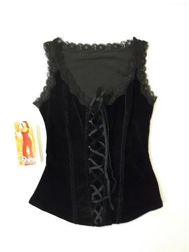 Shirley of Hollywood Black Velvet Camisole & Thong Size M Evening Party Tops - Picture 2 of 11