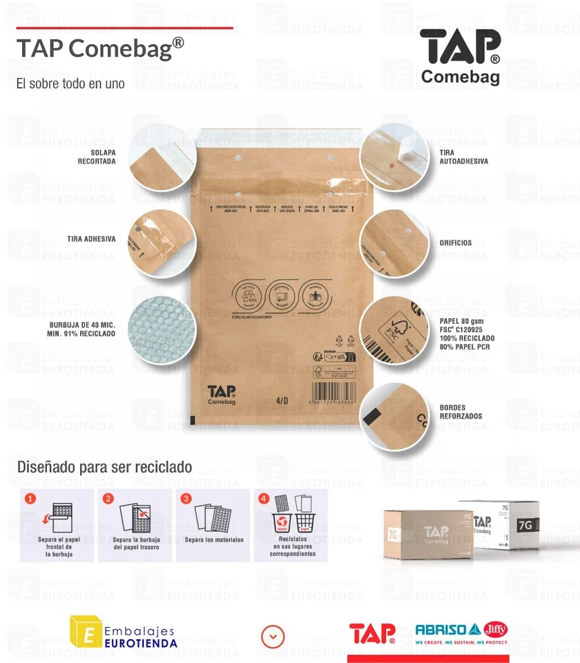 Sobres acolchados burbuja TAP blanco/marrón | Envíos seguros | Varios tamaños - Imagen 3 de 4