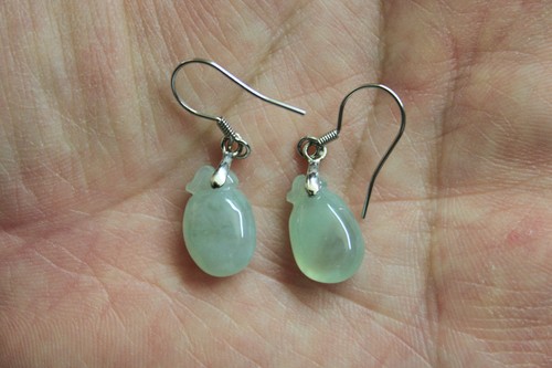 CERTIFIED Natural JADE Grade A Icy Light Green Jadeite Earrings 925 Silver - Picture 4 of 7