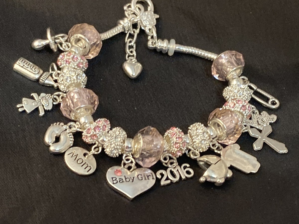 2025 Its Girl *8” Pink Crystal Silver Pandora Type Charm