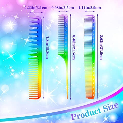 3 Pieces Rainbow Hair Combs, Rat Tail Fine Cutting Comb Professional Salon - Picture 2 of 7