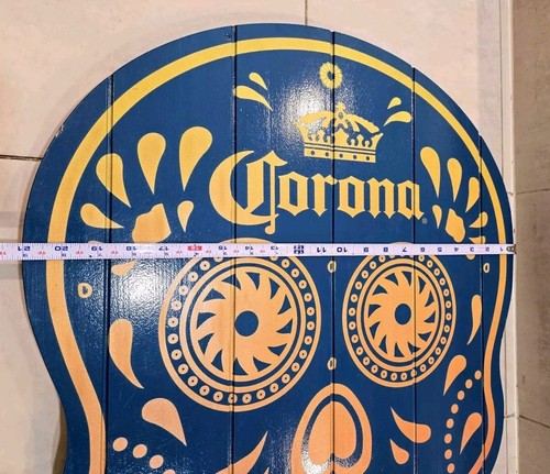 Large Corona Beer Wood Wooden Skull Dia de los Muertos Board Sign 30" x 21" EUC - Picture 23 of 24