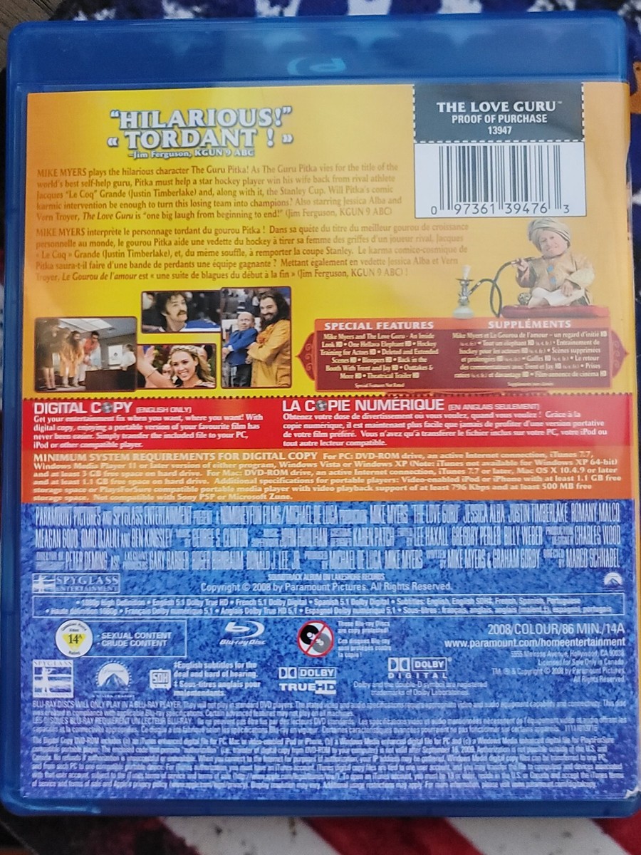 THE LOVE GURU (Blu-ray Digital Copy S.E.) Mike Myers, Jessica Alba
