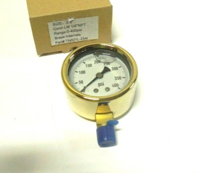 Gauge 2-1/2'' Face Brass Case 0-400 PSI 1/4'' NPT Brass Lower Liquid Filled 401HH2
