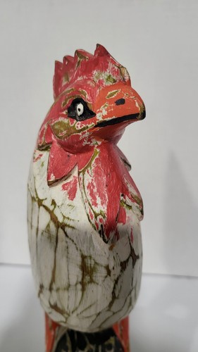Wooden Carved Chicken Rooster Farmhouse Primitive Folk Art Distressed - Picture 10 of 21