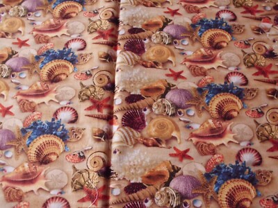 Coupon De Tissu Motif Galets Plage - 53x53 Cm - Coton Marron - Neuf - Customisable