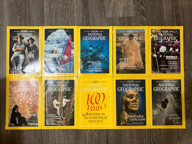 Lot Of 10 NATIONAL GEOGRAPHIC Magazines Feb- Nov 1988. Used & Good Condition!