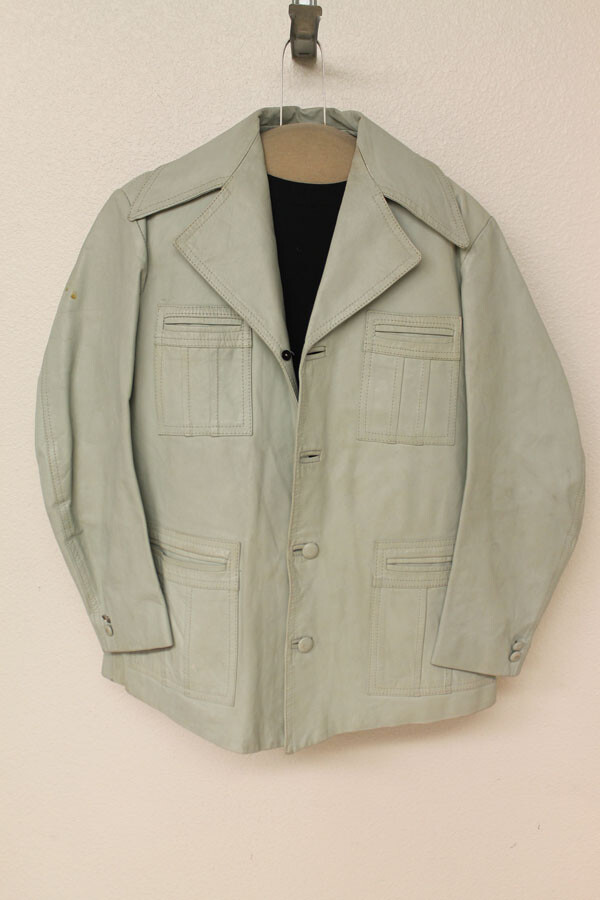 MENS VINTAGE MINT BLUE CAR COAT LEATHER BLAZER/JACKET SZ L ONE OF