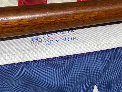 VINTAGE 30" TEAK FLAGPOLE W/20"X30" US ENSIGN FLAG W/POLE SOCKET - Picture 7 of 21