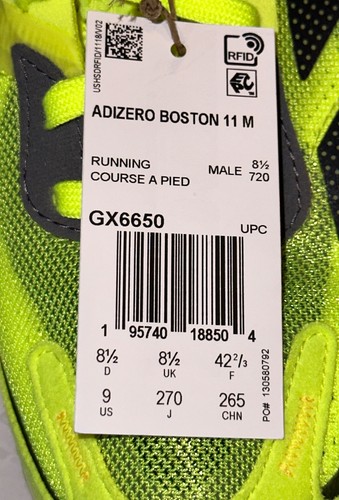 ADIDAS Adizero Boston 11 Yellow Metallic Running Shoes Sneakers Mens Sz 8 9 11 - Picture 9 of 11