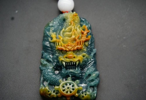 Certified Grade A Blue Guatemal Icy Blue green Jade jadeite Dragon Pendant 712 - Picture 12 of 24