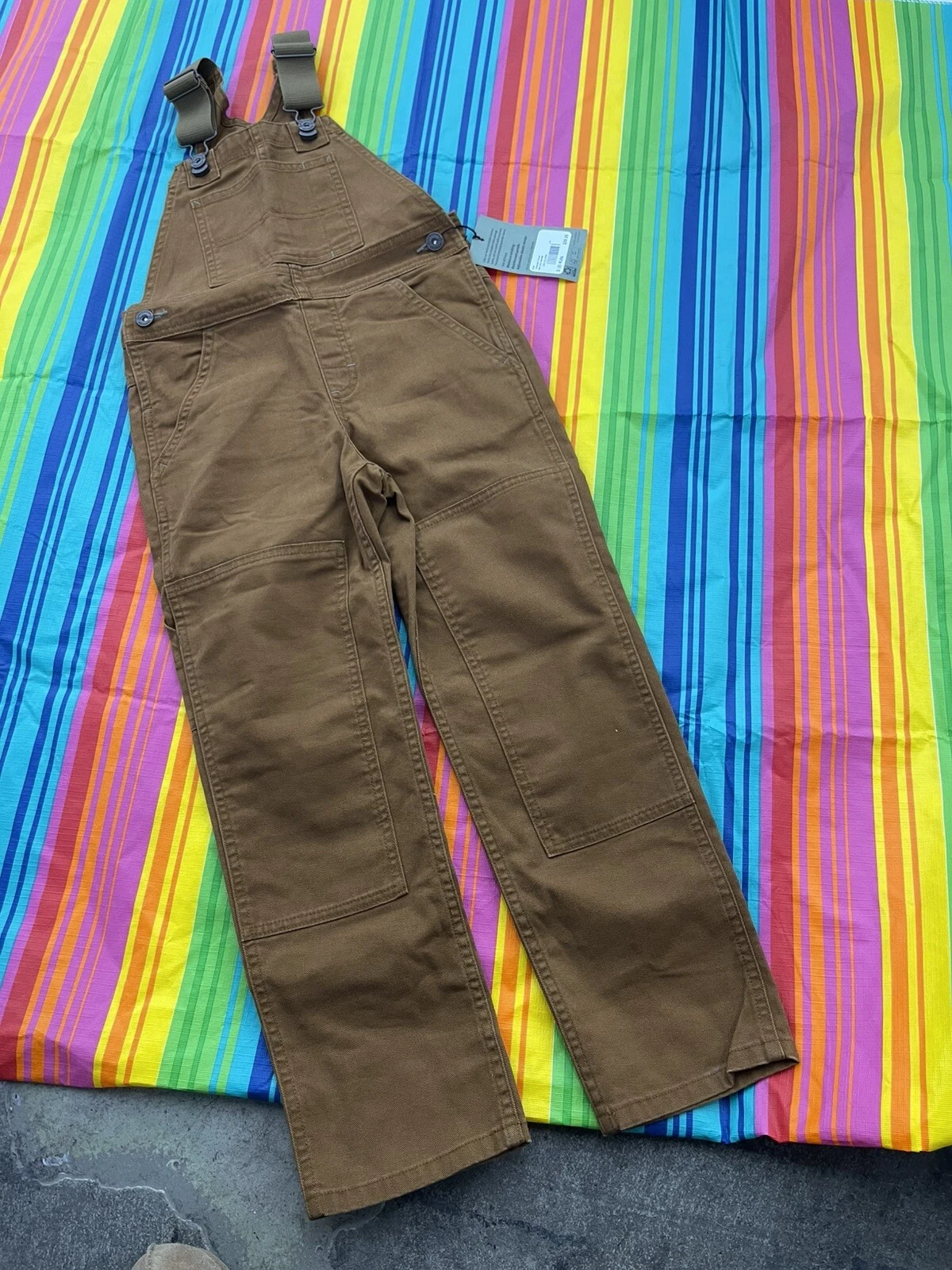 REI Co-op Kids S (8) Brown Trailsmith Canvas Overalls Bibs Double Knee Cargo H35