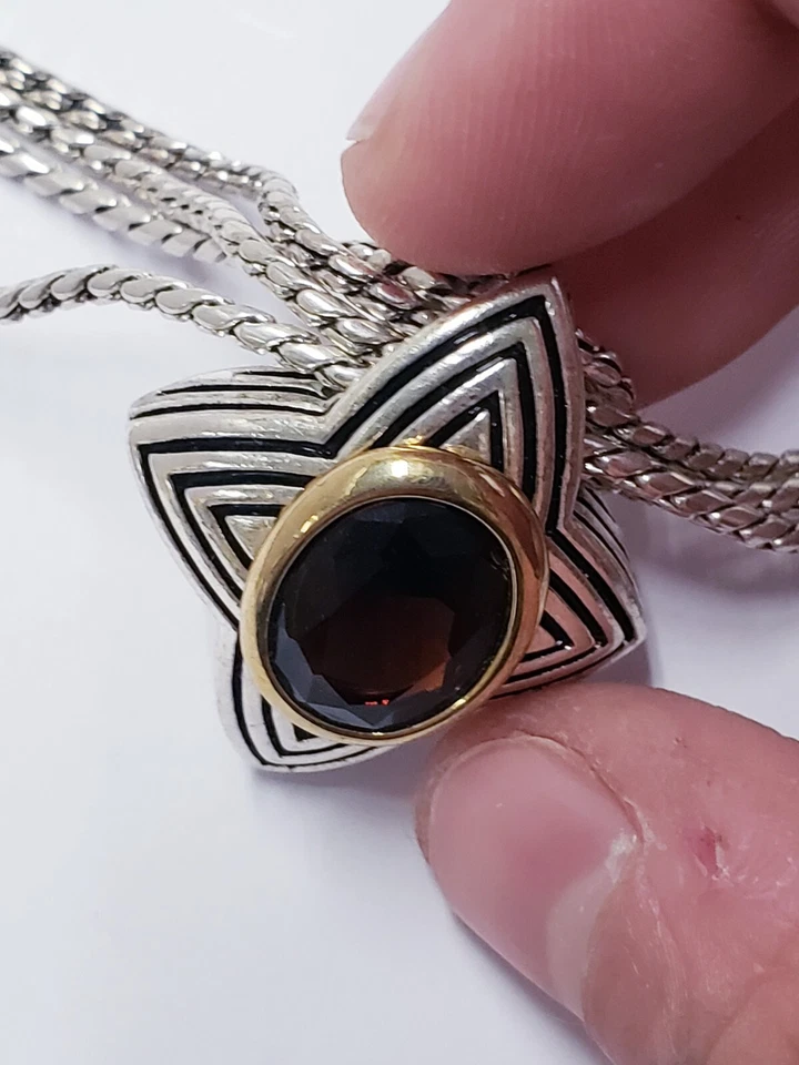 COLLAR SERPENTINA 4 CADENAS COLGANTE PIEDRA CRISTAL AHUMADO AVON 18" Foto 2 de 4