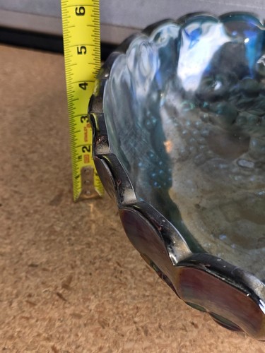 Vtg Iridescent Blue Carnival Glass Footed Oval Fruit Bowl Harvest Pattern - Picture 9 of 16