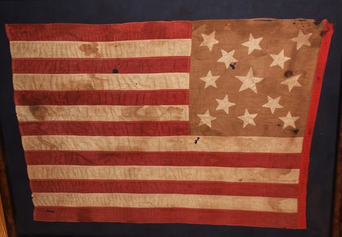 Antique 19th Century 13 Star Hand-Stitched American Flag 33x24 Framed Estate