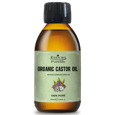 ESSICAN PURELIFE Organic Castor oil 100ml 100% Natural - Glass Bottle, Cold pressed, Hexane Free
