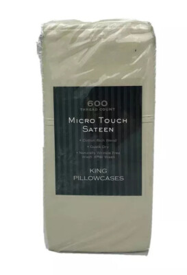 Micro Touch Sateen Two King Pillowcases 600 Thread Count Moonbeam