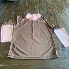 Youth Girls Size 10 Sun Protection Zone Long Sleeve Swim Rash Guard Brown Pink