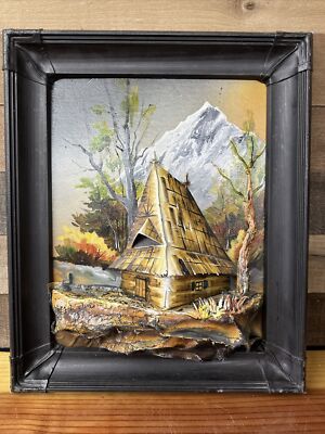 Vintage 3D cabin painting wall art 19.5x17