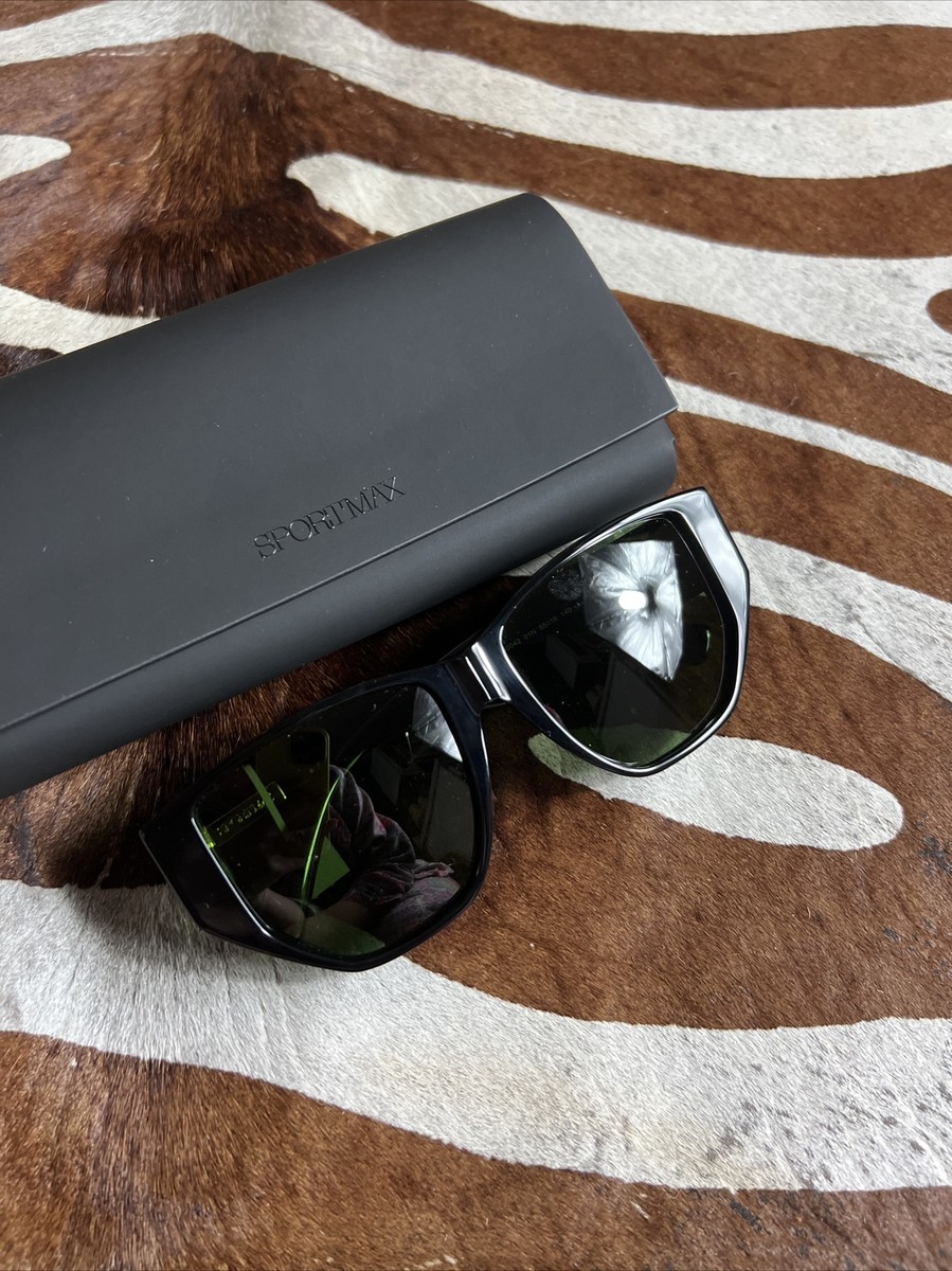 Sport Max 55mm Geometric Sunglasses Black Shiny/Green Lens  display picture 1