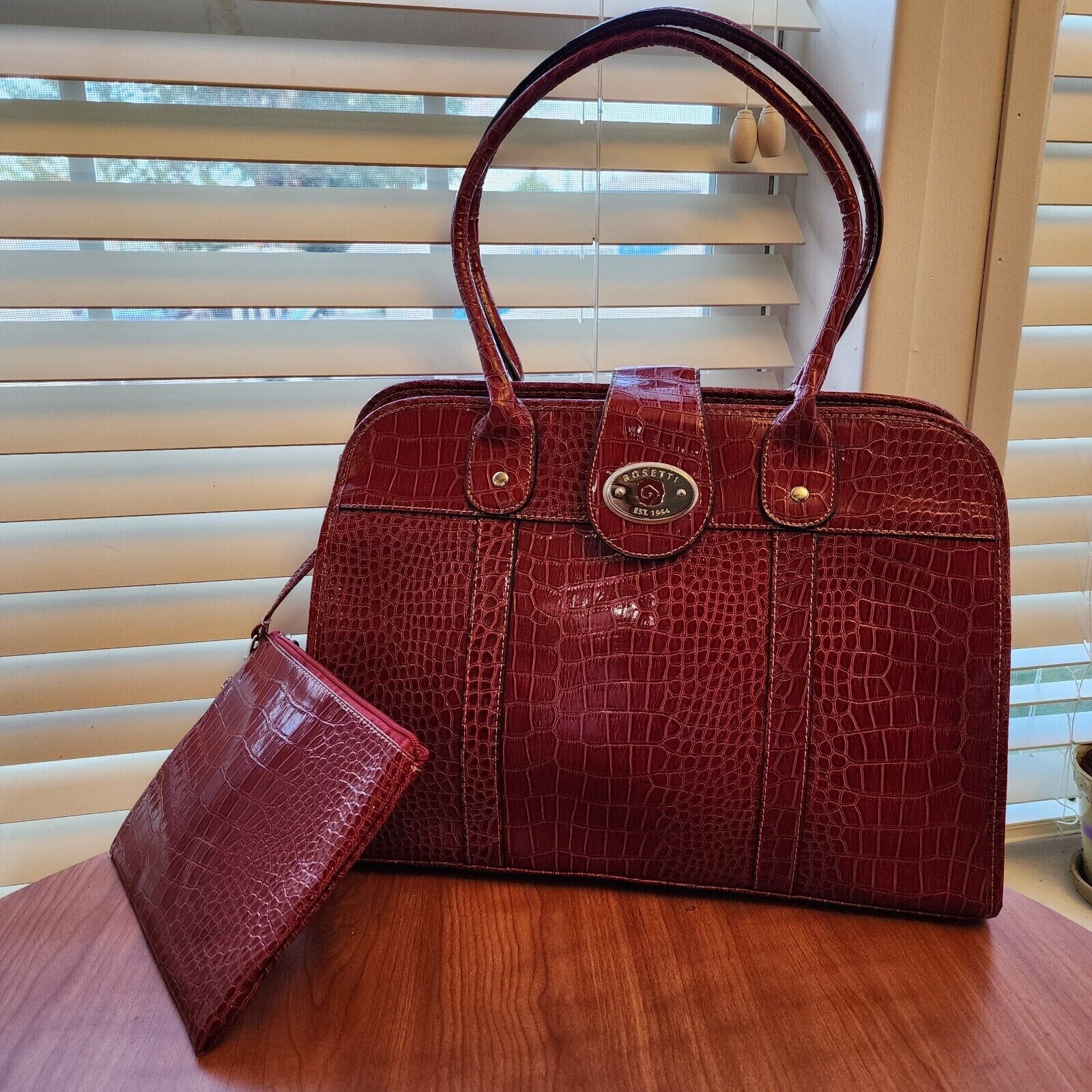 Rosetti Faux Alligator Handbag Tote Laptop Divider Organizers and Mini Bag