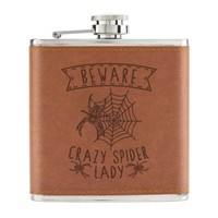 Beware Crazy Spinne Lady 170Ml Pu-Leder Flachmann Hellbraun Mum Muttertag Lustig