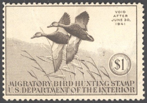 1940 US Scott #RW7 $1 Black Mallards, Federal Duck Stamp, MNG