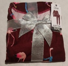 NWT Justice Girls Winter Flamingo Print Pajamas PJs 2PC Set