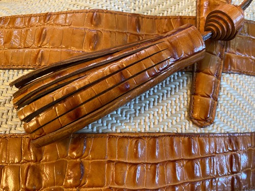 Brahmin Norah Vineyard Raffia und geprägtes Whiskey Leder Hobo Handtasche Handtasche - Bild 4 von 9