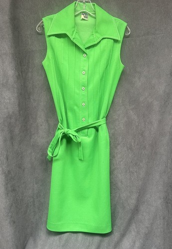 Vintage Kelly Green dagger collar Polyester dress M