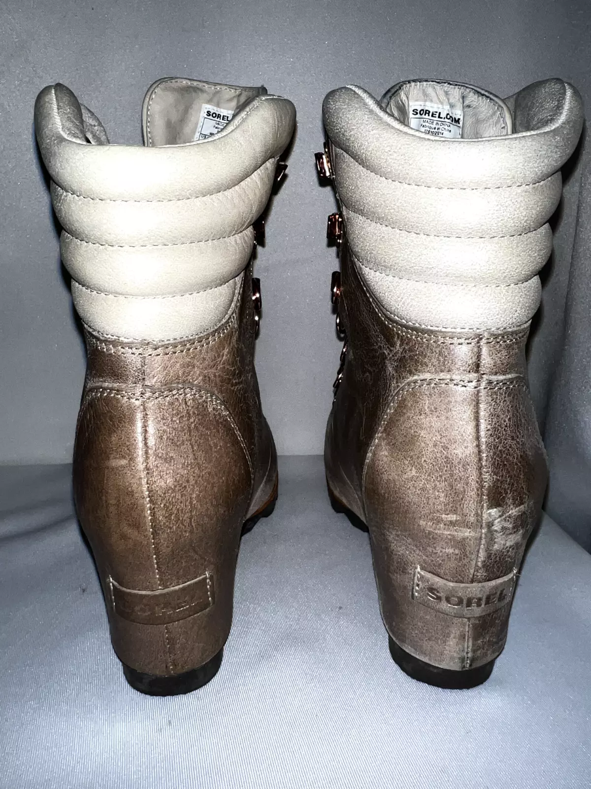 sorel metallic pops rose conquest holiday wedge boots