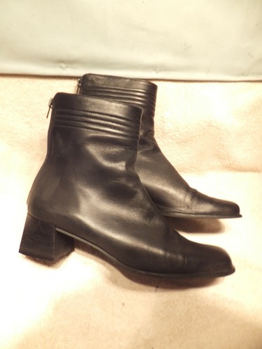 Sesto Meucci schwarz Leder quadratische Zehenpartie 2 1/8" Absatz Reißverschluss hinten Stiefelette Gr.9,5M Italien - Bild 2 von 11