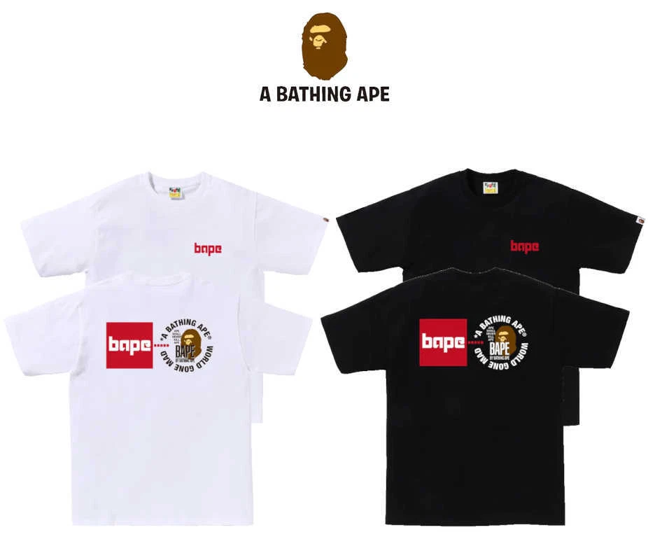 A BATHING APE Men's T-Shirt 2023 AW Model bape Square APE HEAD Logo Motif Japan