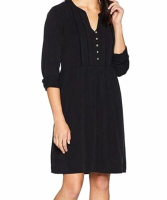 $200 Mod-o-doc Women's Black Sandwashed Twill Mandarin Collar Pleat Dress Size L
